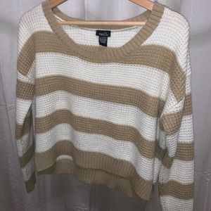 Tan & White Striped Crop Sweater